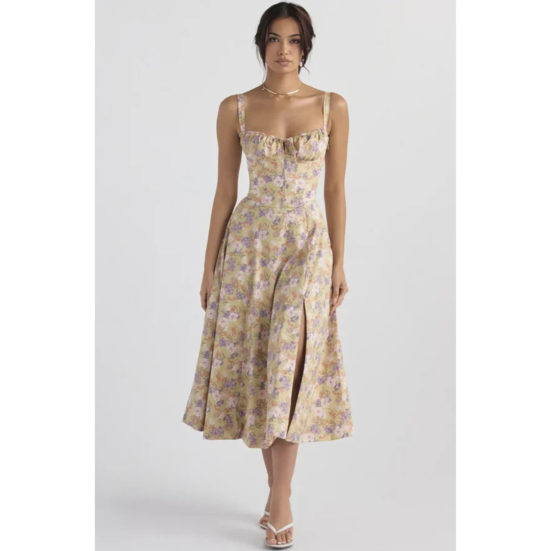 Vestido elegante midi dama – Corsé con bustier floral de verano