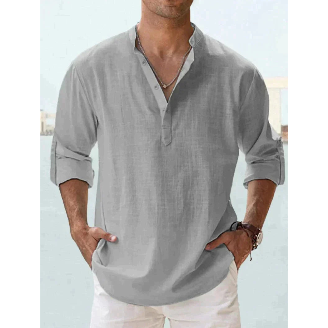 Camisa ligera hombre – Manga larga con media botonadura elegante