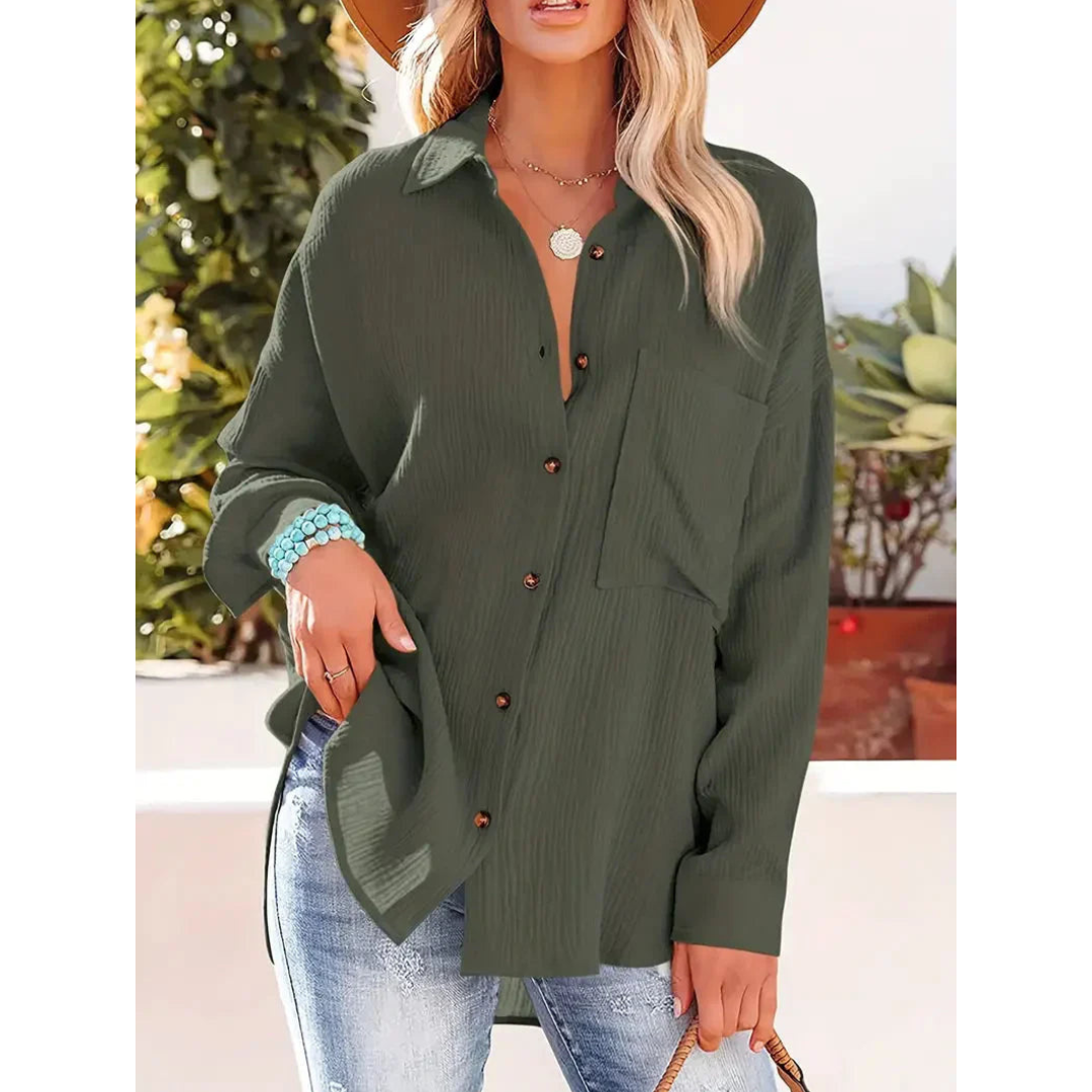 Camisa de manga larga mujer – Blusa casual con botón abajo elegante