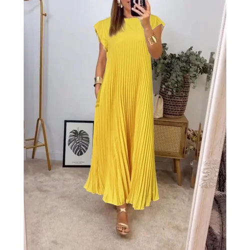 Vestido plisado mujer – Vestido elegante de un solo color para ocasiones especiales