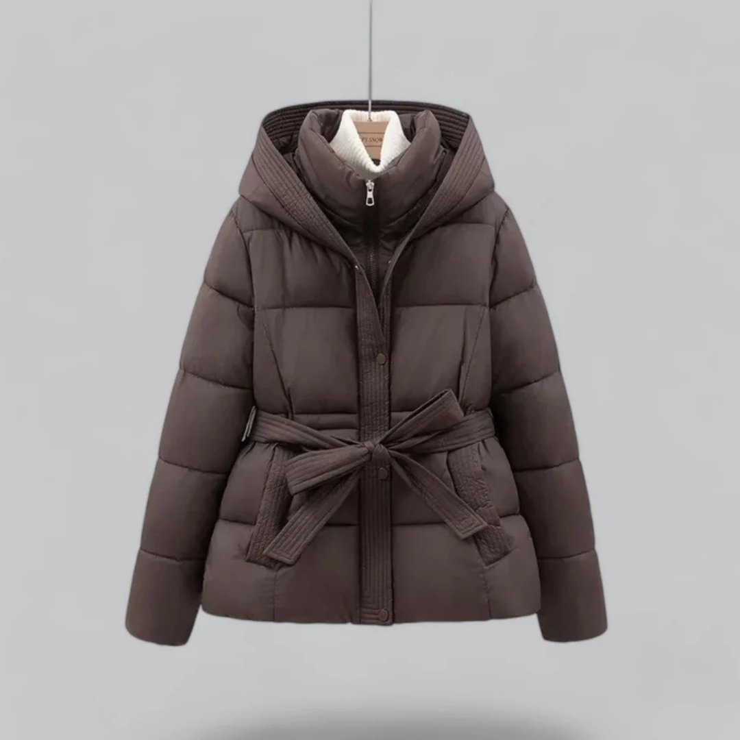 Chaqueta Puffer Dama – Abrigo Invierno con Capucha y Cinturón