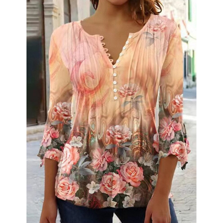 Top con escote en V dama – Blusa manga larga estampada elegante