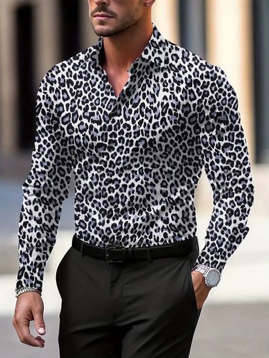 Camisa hombre estampado gráfico y leopardo – Camisa casual moderna y elegante