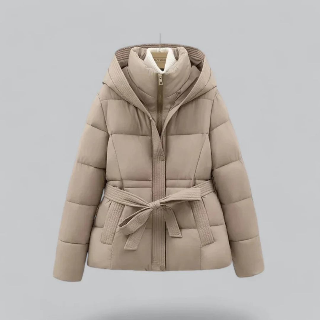 Chaqueta Puffer Dama – Abrigo Invierno con Capucha y Cinturón