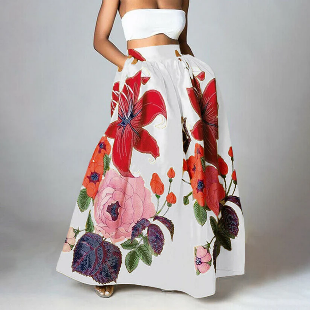 Falda Maxi Estilosa Mujer – Falda Alta con Estampado Floral Chic