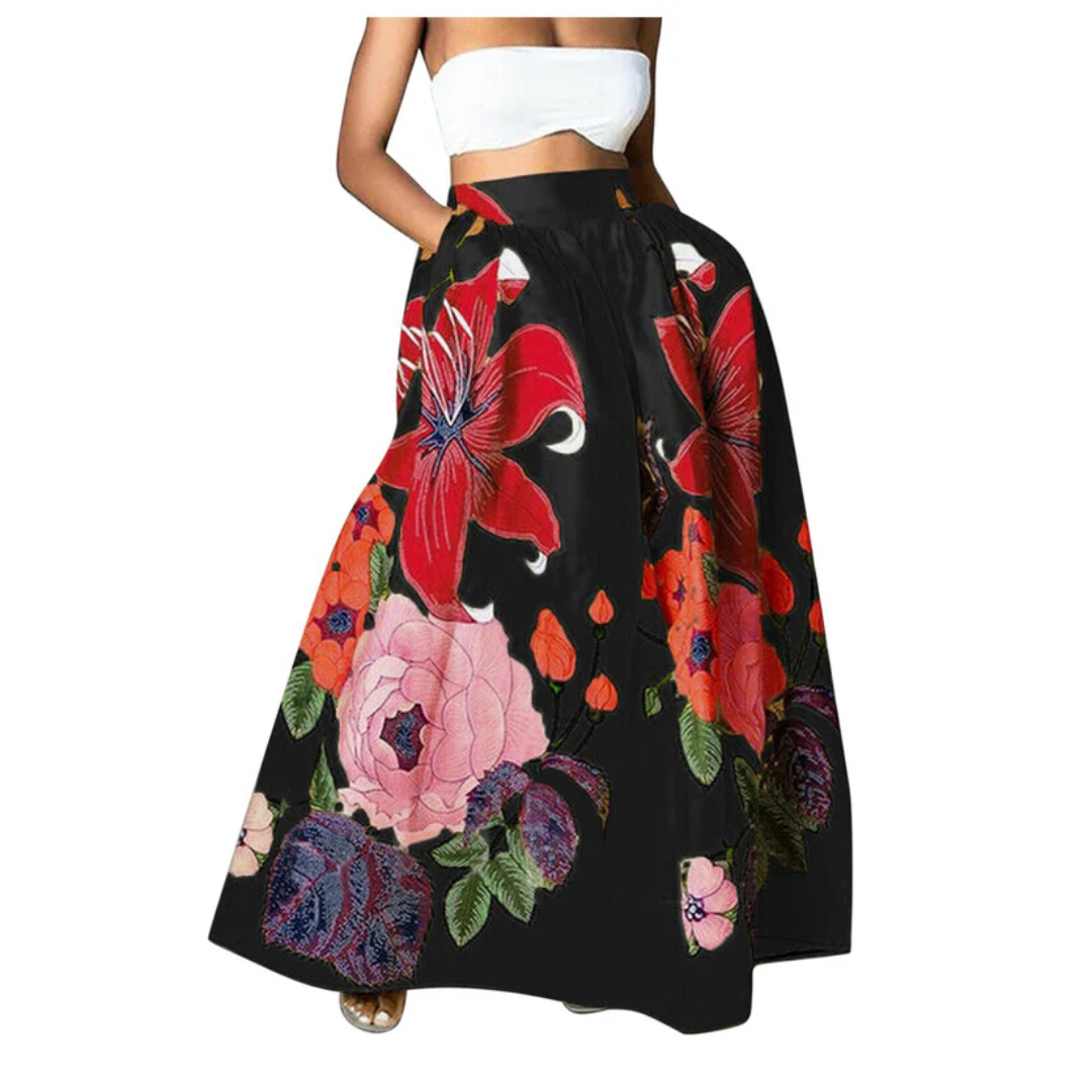 Falda Maxi Estilosa Mujer – Falda Alta con Estampado Floral Chic