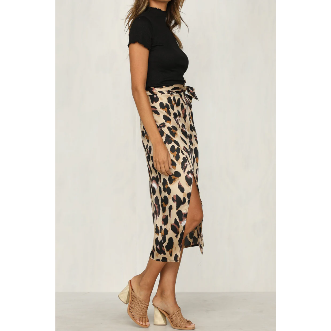 Falda Midi Verano Dama – Falda Estampado Leopardo Chic