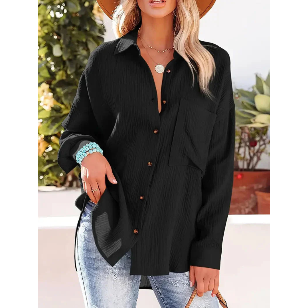 Camisa de manga larga mujer – Blusa casual con botón abajo elegante