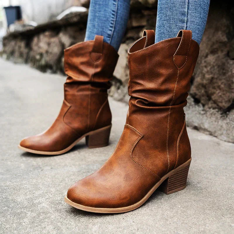 Botas Cowboy Dama Elegantes – Botines Slip-On Tacón Bajo Chic