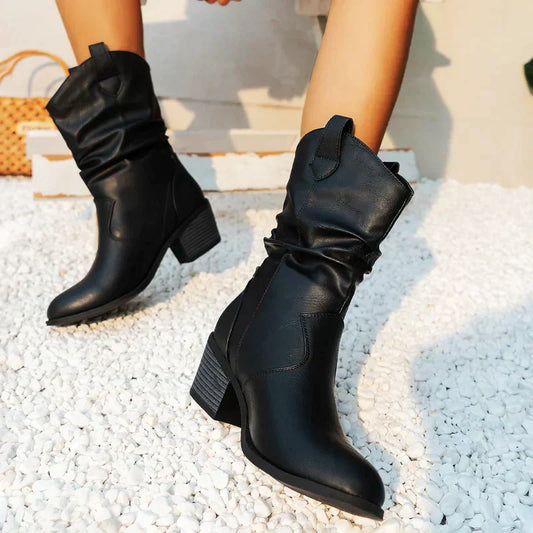 Botas Cowboy Dama Elegantes – Botines Slip-On Tacón Bajo Chic