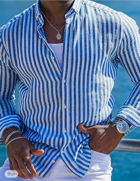 Men's Linen Shirt – Striped Casual Top for Summer