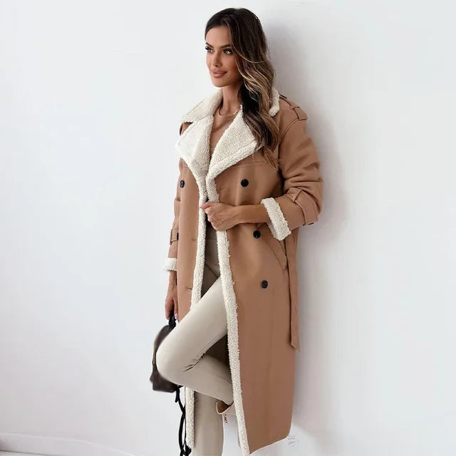 Abrigo largo invierno mujer – Abrigo elegante con botones y diseño moderno