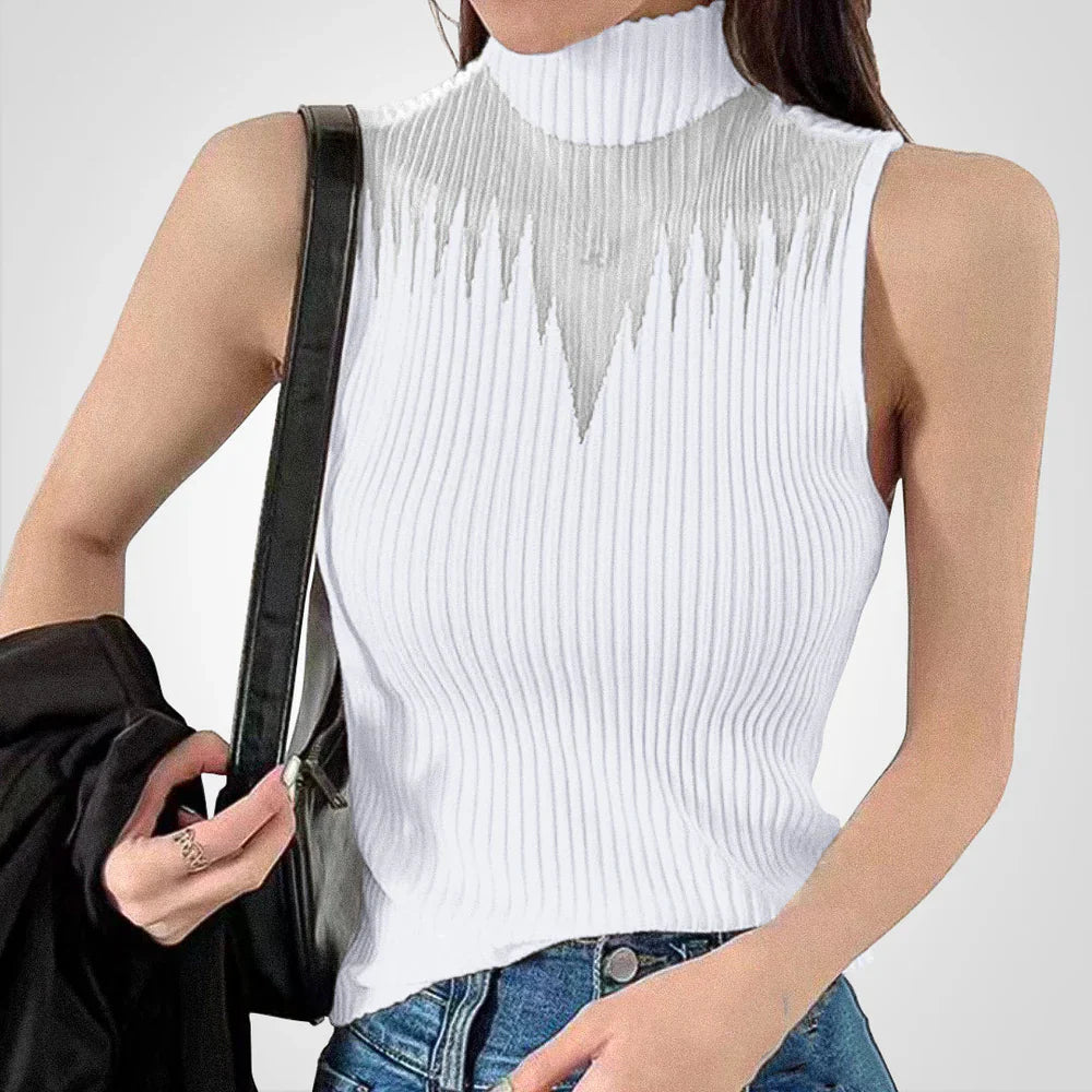 Top corto transparente mujer – Blusa halter de punto chic y ligera