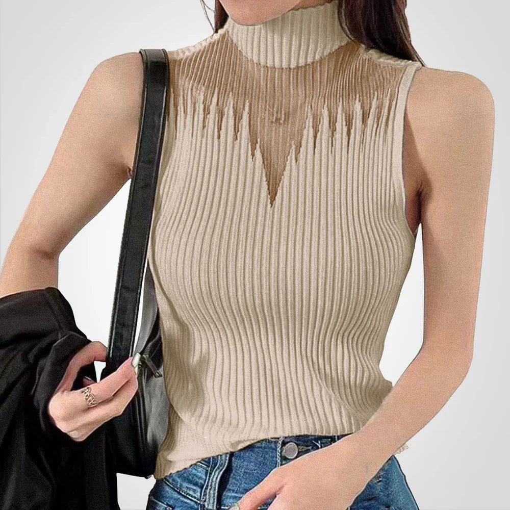 Top corto transparente mujer – Blusa halter de punto chic y ligera