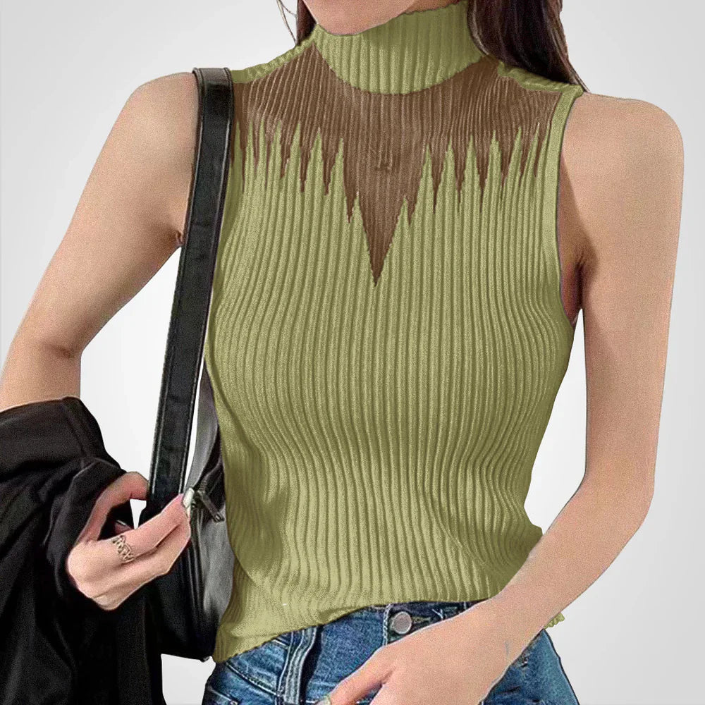 Top corto transparente mujer – Blusa halter de punto chic y ligera