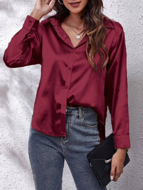 Camisa de seda mujer – Blusa de manga larga elegante y suave