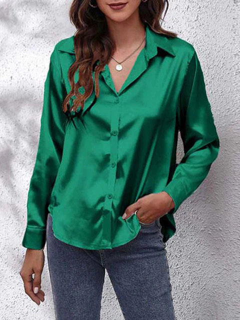 Camisa de seda mujer – Blusa de manga larga elegante y suave