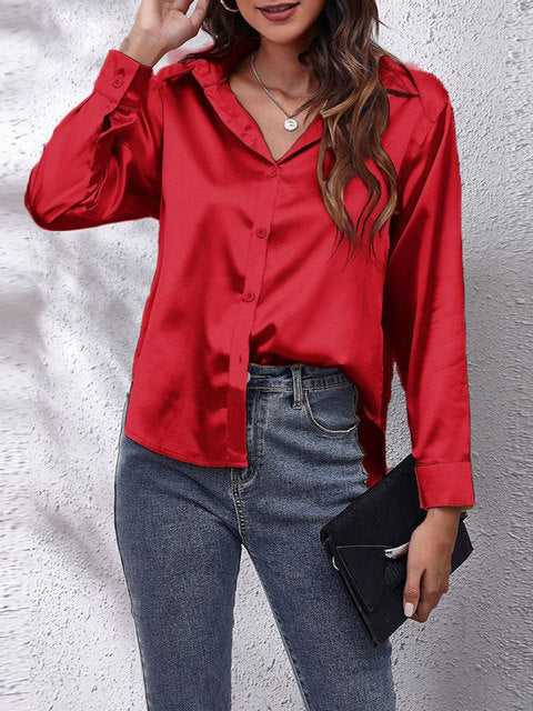 Camisa de seda mujer – Blusa de manga larga elegante y suave