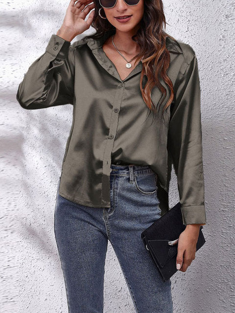 Camisa de seda mujer – Blusa de manga larga elegante y suave