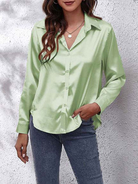 Camisa de seda mujer – Blusa de manga larga elegante y suave