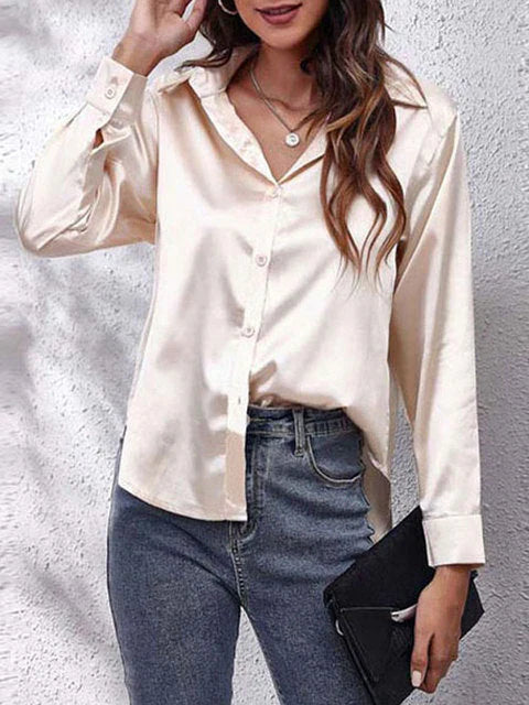 Camisa de seda mujer – Blusa de manga larga elegante y suave