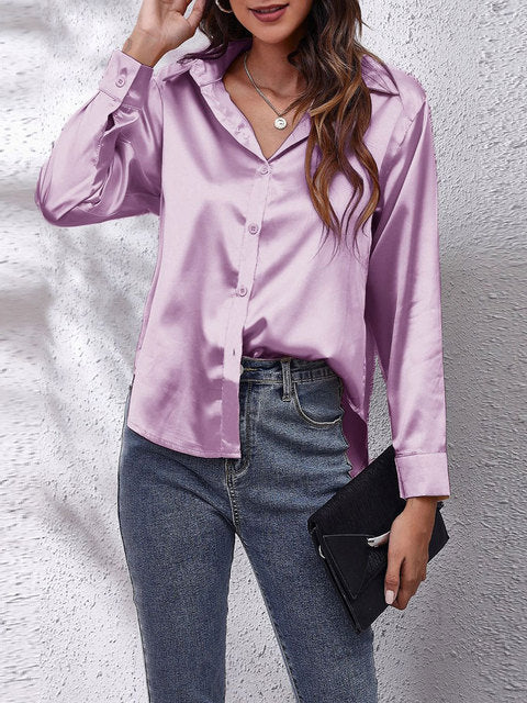 Camisa de seda mujer – Blusa de manga larga elegante y suave