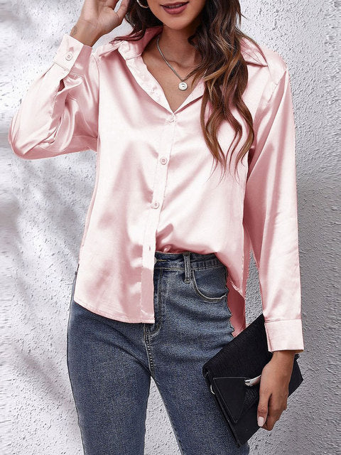 Camisa de seda mujer – Blusa de manga larga elegante y suave