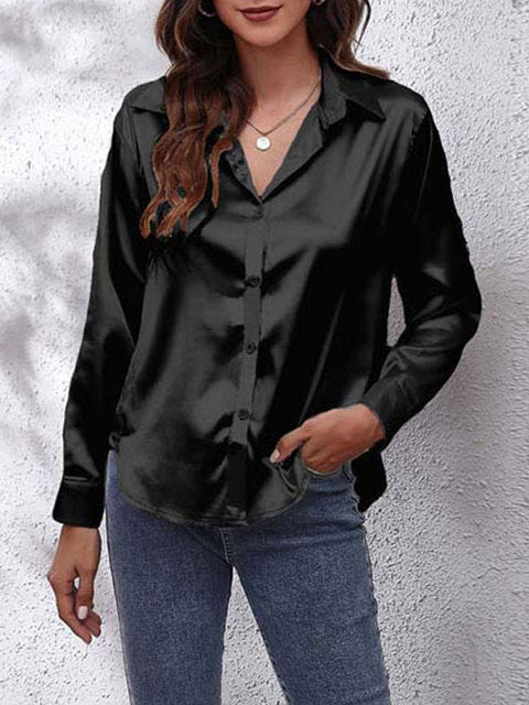 Camisa de seda mujer – Blusa de manga larga elegante y suave