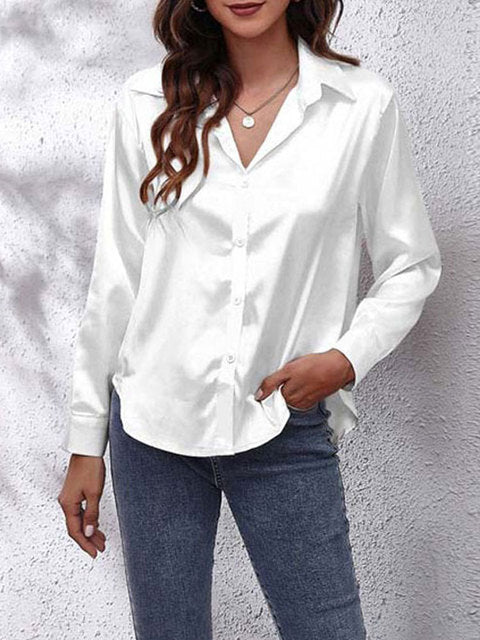 Camisa de seda mujer – Blusa de manga larga elegante y suave