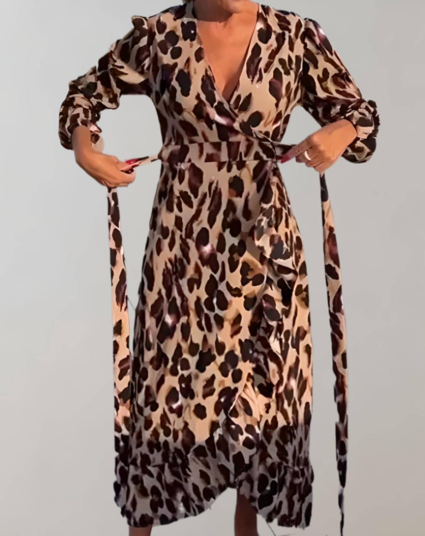 Vestido largo mujer – Vestido de manga larga con estampado de leopardo elegante