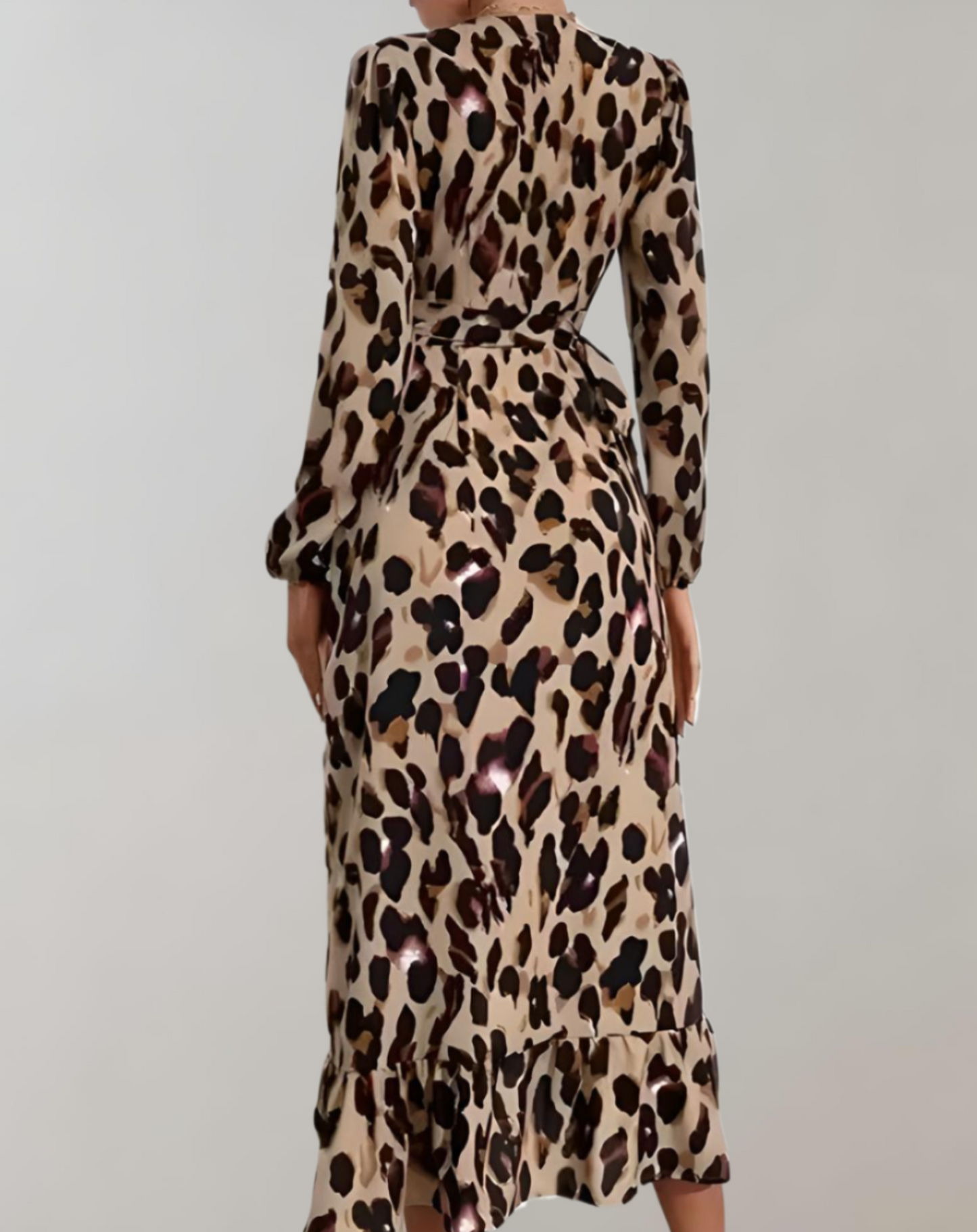 Vestido largo mujer – Vestido de manga larga con estampado de leopardo elegante