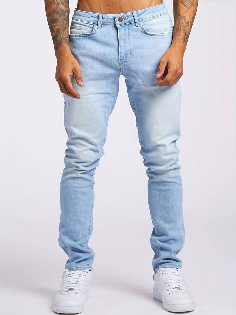 Jeans Hombre Estilizados – Ajuste Delgado y Elástico, Cintura Media Cómodos