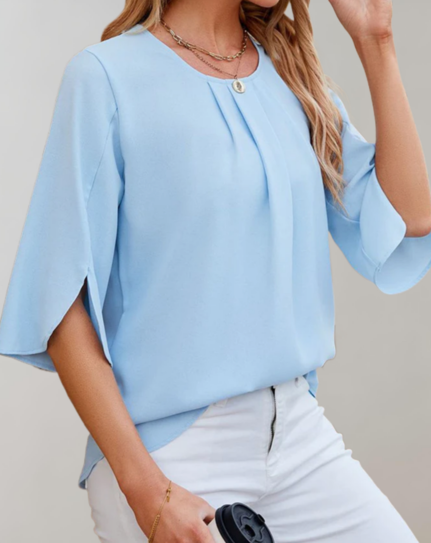 Blusa casual mujer – Top con mangas de campana y cuello redondo