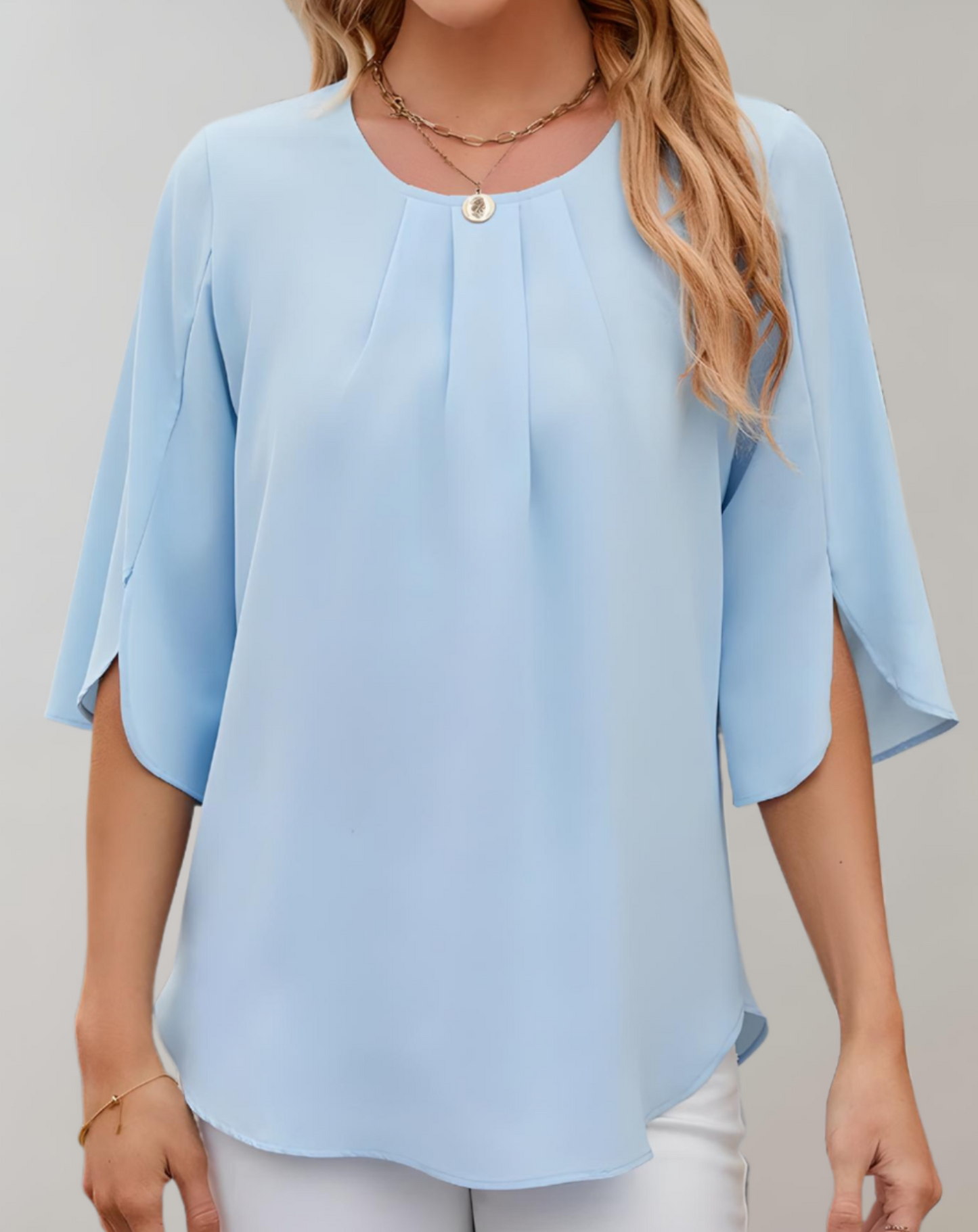 Blusa casual mujer – Top con mangas de campana y cuello redondo