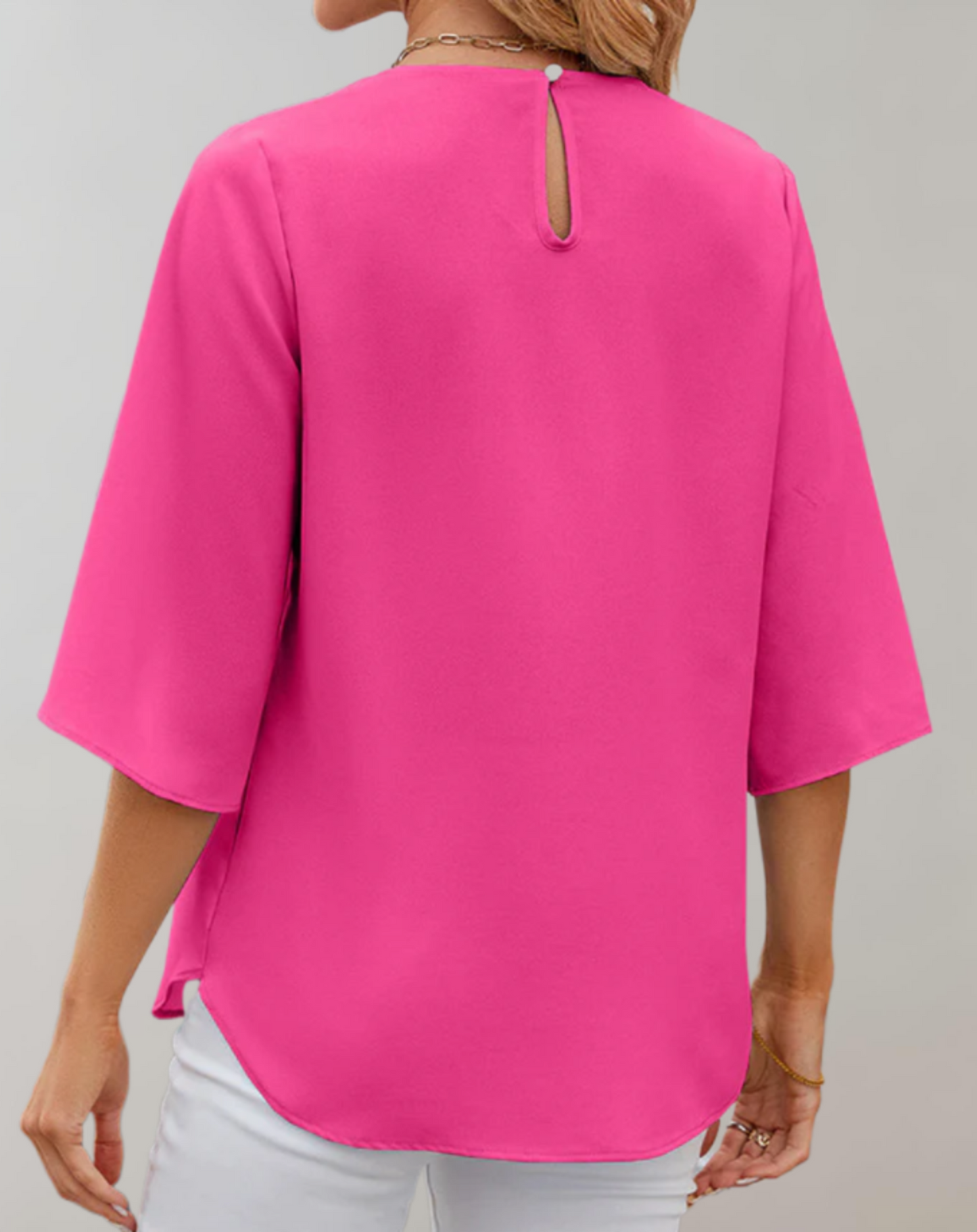 Blusa casual mujer – Top con mangas de campana y cuello redondo