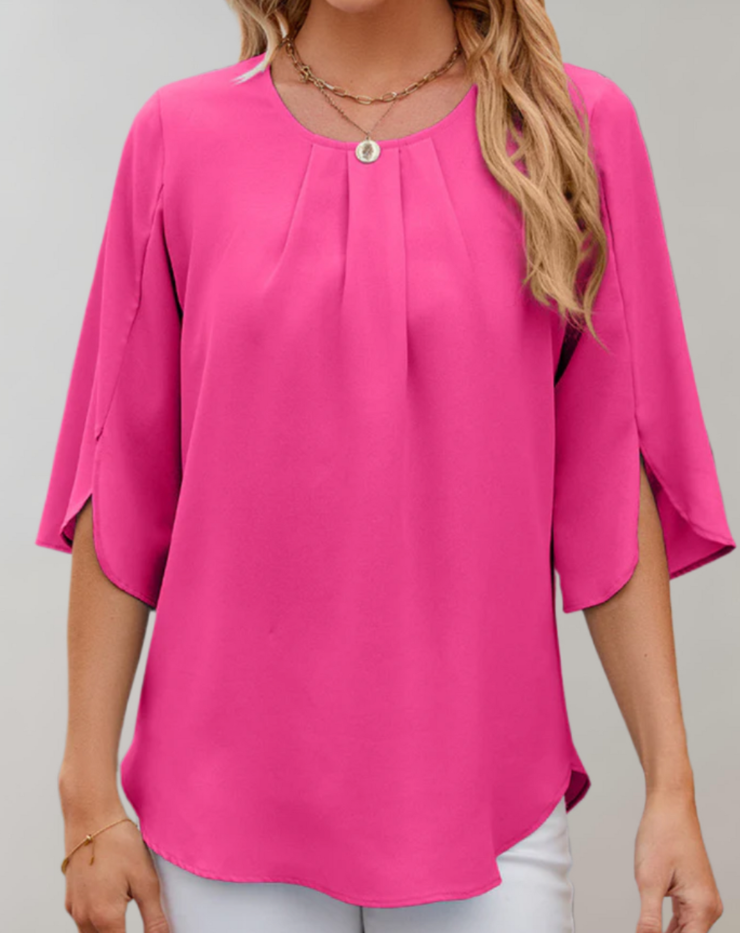 Blusa casual mujer – Top con mangas de campana y cuello redondo