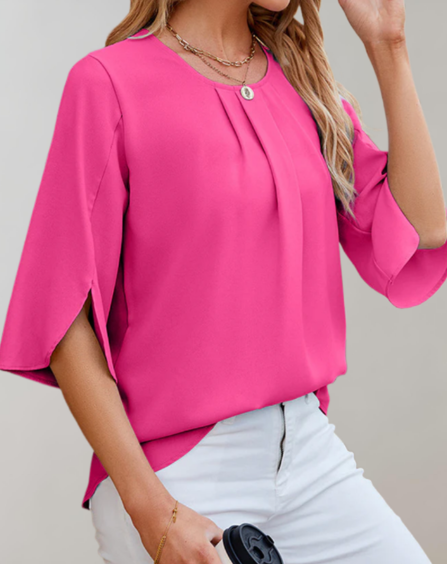 Blusa casual mujer – Top con mangas de campana y cuello redondo