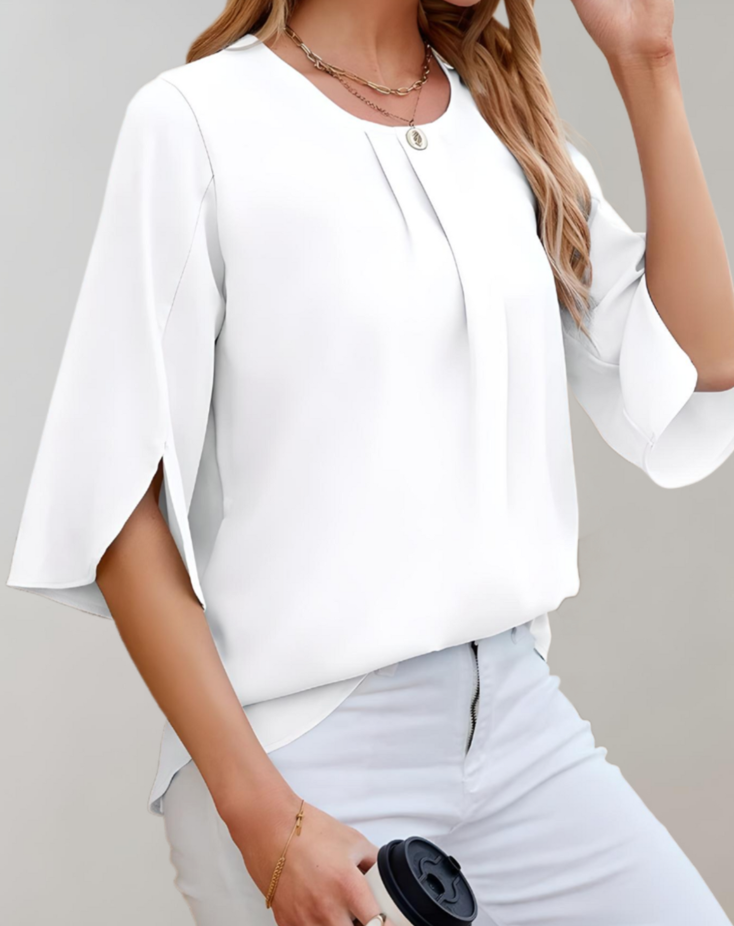 Blusa casual mujer – Top con mangas de campana y cuello redondo