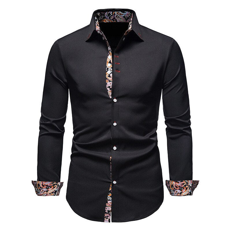 Camisa de Hombre Slim Manga Larga Retro Estampada