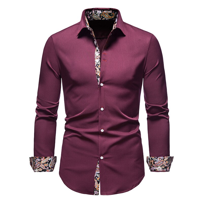 Camisa de Hombre Slim Manga Larga Retro Estampada