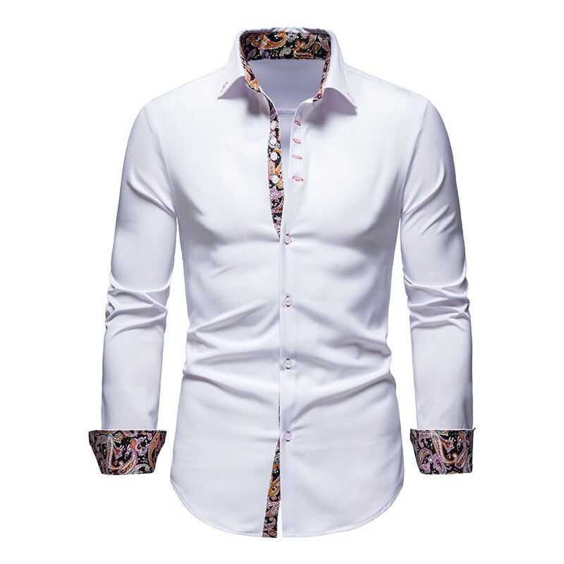 Camisa de Hombre Slim Manga Larga Retro Estampada