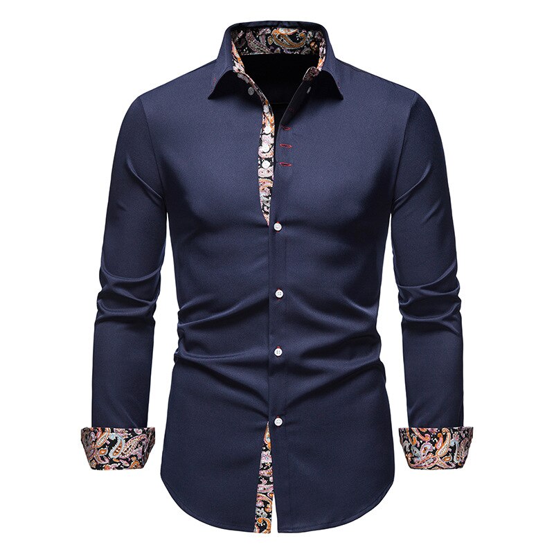 Camisa de Hombre Slim Manga Larga Retro Estampada