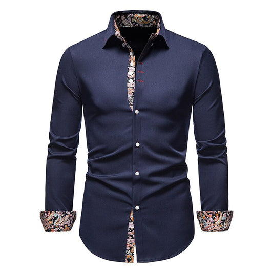 Camisa de Hombre Slim Manga Larga Retro Estampada