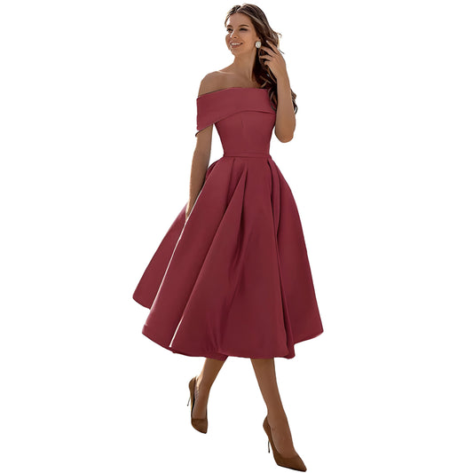 Vestido de fiesta satén mujer – Vestido sin tirantes elegante y casual