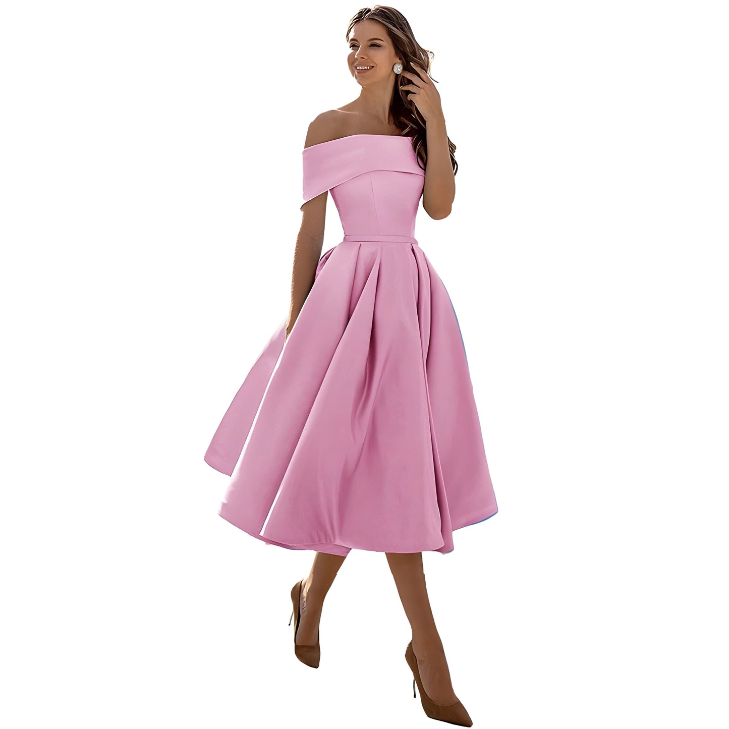 Vestido de fiesta satén mujer – Vestido sin tirantes elegante y casual