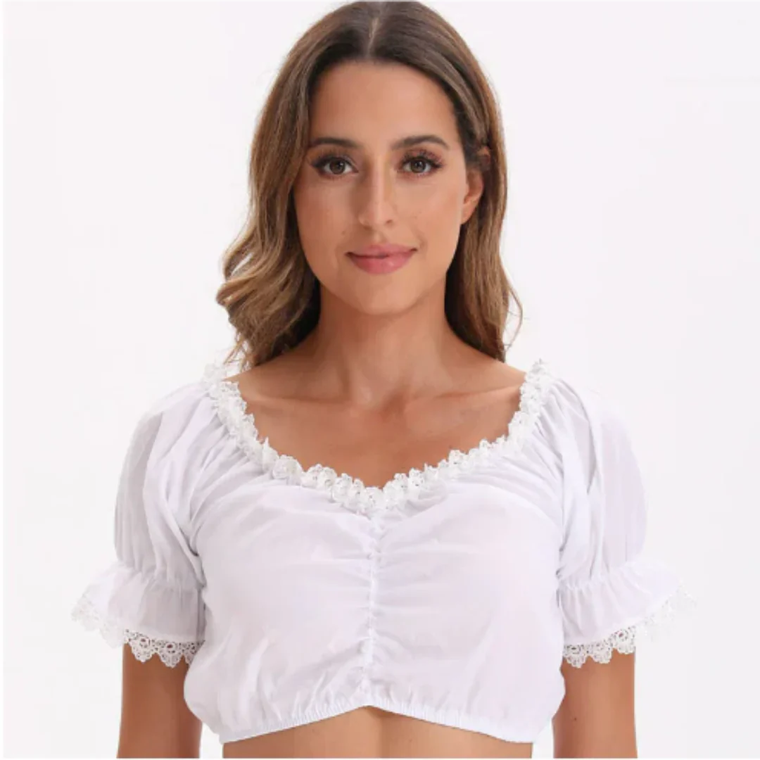 Blusa Dirndl Dama – Blusa con Volantes y Manga Corta Elegante