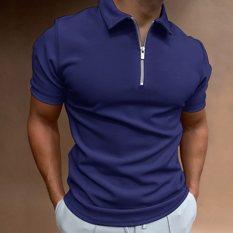 Men's Short Sleeve Polo Shirt – Stylish Zipper Design for Casual Wear