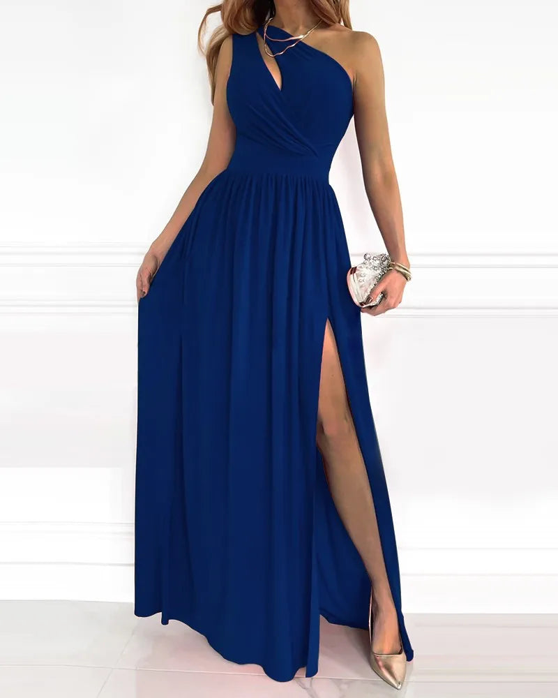 Maxivestido elegante mujer – Vestido de un hombro para ocasiones especiales