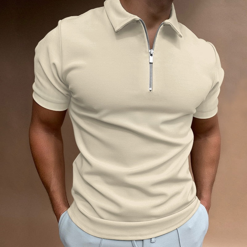 Men's Short Sleeve Polo Shirt – Stylish Zipper Design for Casual Wear