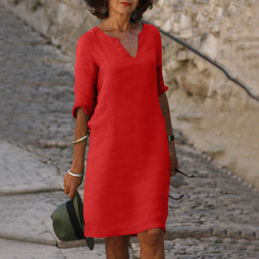 Summer Dress Women - Elegant V-Neck Polyester Dress for Casual or Party